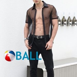 Ball Transparent Mesh Short Sleeve Shirt 22" armpit to armpit no size tag